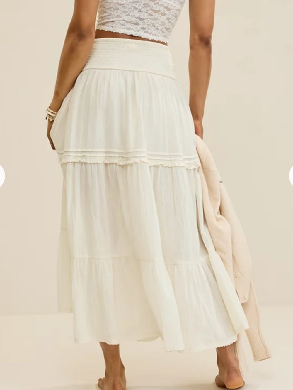 NWT Aerie Boho Button Maxi Skirt Cream Tiered Ruffle Semi Sheer Western - Picture 10 of 16
